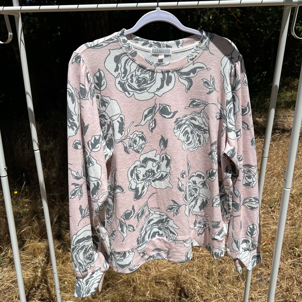 PJ Salvage Pajama Top Pink Gray Floral L